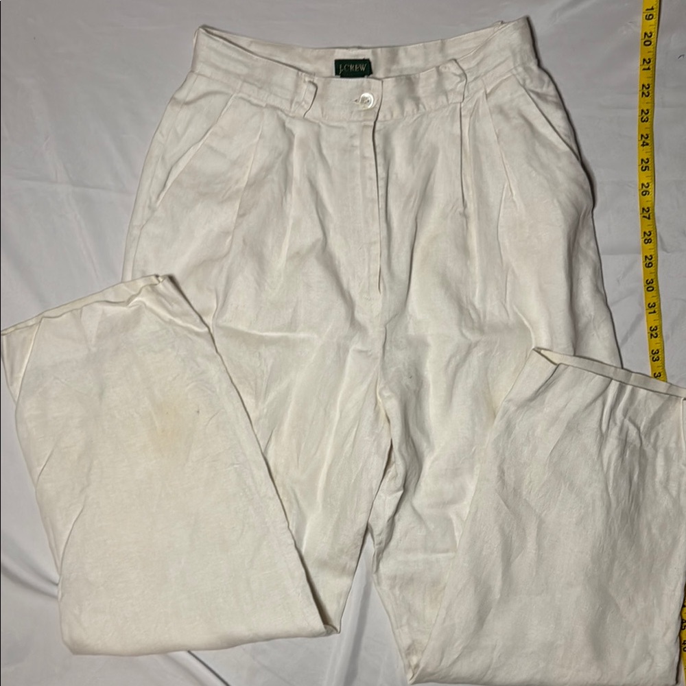 Vintage J. Crew Cream Linen Pleated Trousers